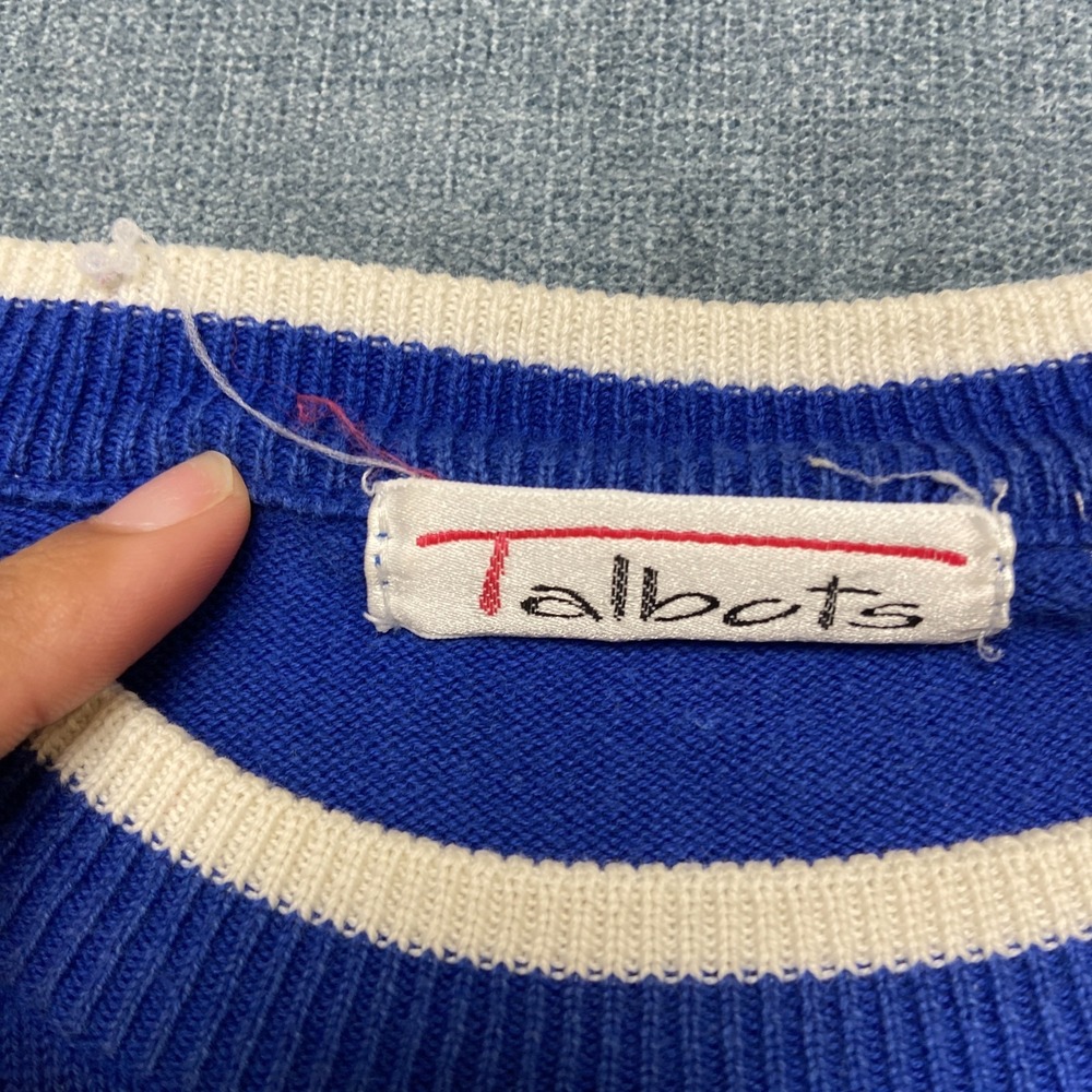 Talbots Sweater Mens Small Blue Knit Cotton Relaxed Fit Crew Neck Retro Outdoor - Picture 7 of 13